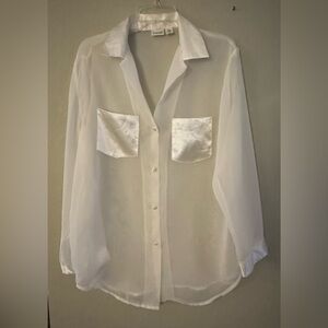 Fredricks Of Hollywood Button Down Sheer Long Sleeve Top White Size Medium